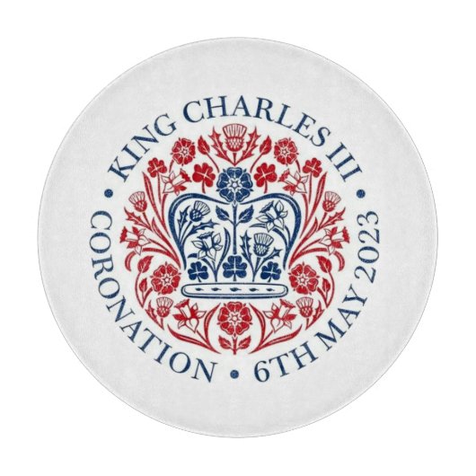 Gedenken an das King Charles III Coronation Logo Schneidebrett (Vorderseite)