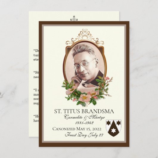 Gedenken an die Heilige Titus Brandsma Mitteilungskarte (Vorne/Hinten)
