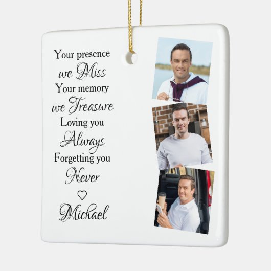 Gedenkerinnerung Bewahren Modernes 3-Foto Keramikornament (Links)