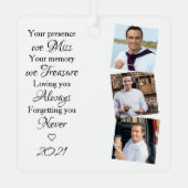 Gedenkerinnerung Bewahren Modernes 3-Foto Ornament Aus Metall (Rückseite)