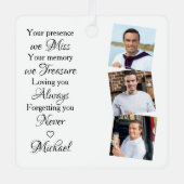 Gedenkerinnerung Bewahren Modernes 3-Foto Ornament Aus Metall (Vorderseite)