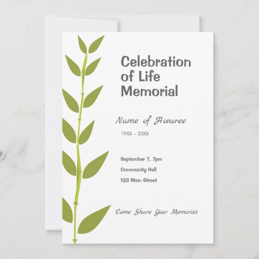 Gedenkfeier Bamboo Moderne Einladung (Vorderseite)