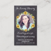 Gedenkfeier Beerdigungskarte Sonnenblumenblume Telefonnummerkarte (Vorderseite)