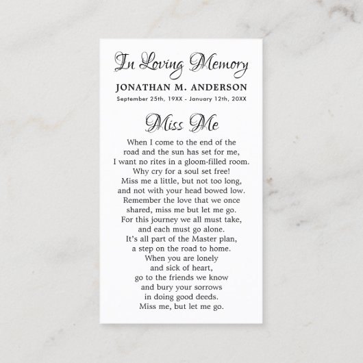 Gedenkfeier Beileid für Segelboote der Bakenkarte Telefonnummerkarte (Rückseite)