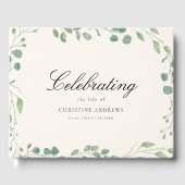 Gedenkfeier "Das Leben feiern" Beige Eukalyptus Gästebuch (Vorderseite)