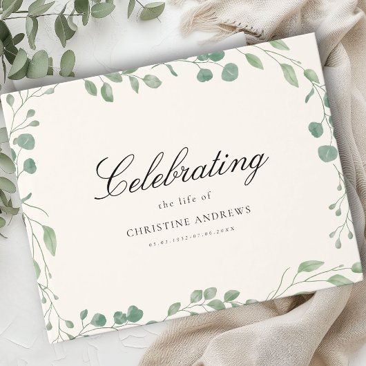 Gedenkfeier "Das Leben feiern" Beige Eukalyptus Gästebuch