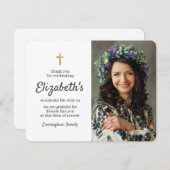 Gedenkfeier Einfaches Gold-Kreuz-Foto Dankeskarte (Vorne/Hinten)