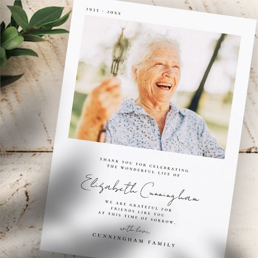 Gedenkfeier Elegantes Foto Dankeskarte