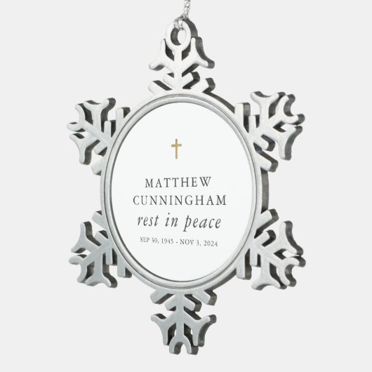 Gedenkfeier Erholung in Frieden Modernes, einfache Schneeflocken Zinn-Ornament (Rechts)