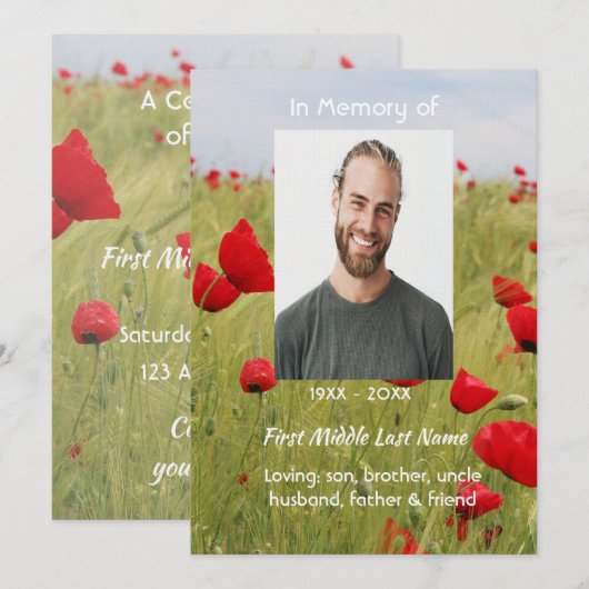 Gedenkfeier Feld Rote Mohnblume Einladung (Vorne/Hinten)