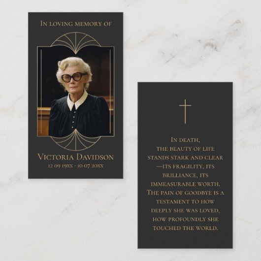 Gedenkfeier Foto Gebet Golden Eleganter Rahmen Visitenkarte (Vorne/Hinten)