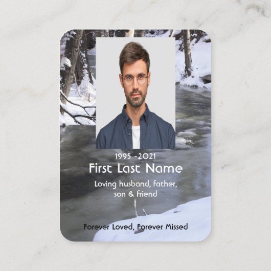 Gedenkfeier Foto Gebet Winter Schneebauer Frost Visitenkarte (Rückseite)