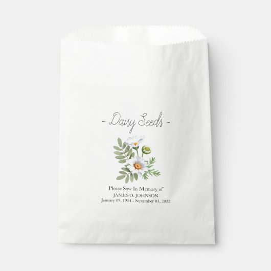 Gedenkfeier für Daisy Seed Beerdigung Geschenktütchen (Vorderseite)