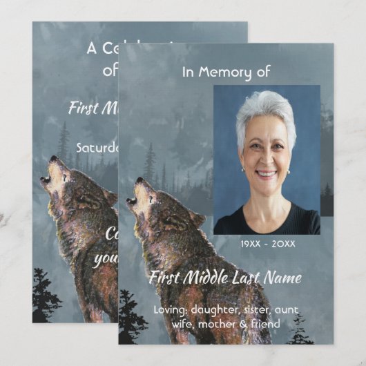 Gedenkfeier für das Leben Howling Wolf Kunst Einladung (Vorne/Hinten)