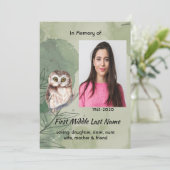 Gedenkfeier für das Leben Süße Eule Vogel Save The Date (Stehend Vorderseite)