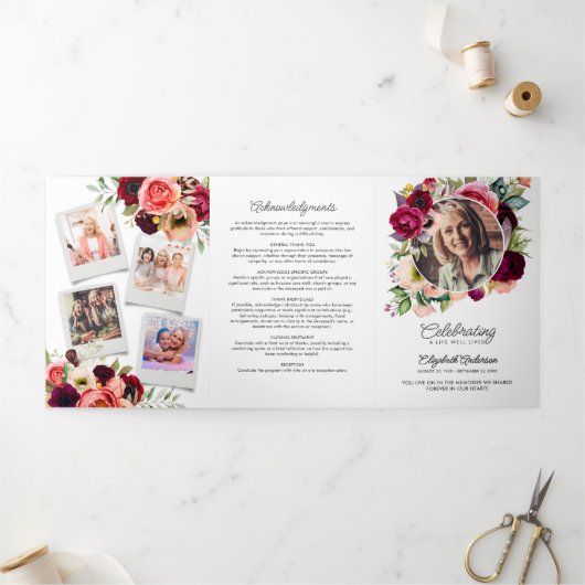 Gedenkfeier für das Leben Wasserfarben Dreifach-gefaltete Programmkarte (Außenbereich)