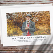 Gedenkfeier für ihn | Elegantes modernes Foto Dankeskarte