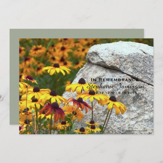 Gedenkfeier für lebensgelbe Blume Einladung (Vorne/Hinten)
