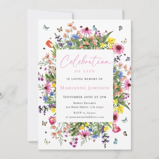 Gedenkfeier für moderne, helle Flora und Fauna Einladung (Vorderseite)