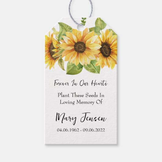 Gedenkfeier für Sonnenblumenkerne Geschenkanhänger (Vorderseite)