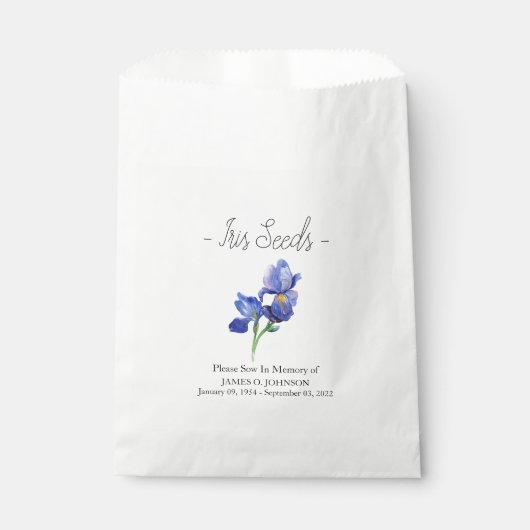 Gedenkfeier Iris Seed Beerdigung Geschenktütchen (Vorderseite)