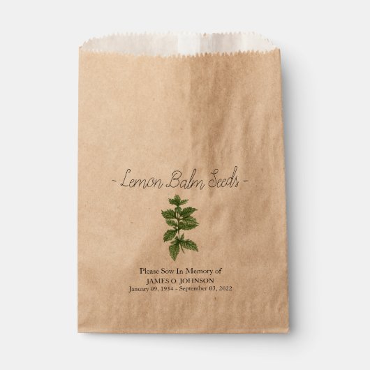 Gedenkfeier Lemon Balm Seed Beerdigung Geschenktütchen (Vorderseite)