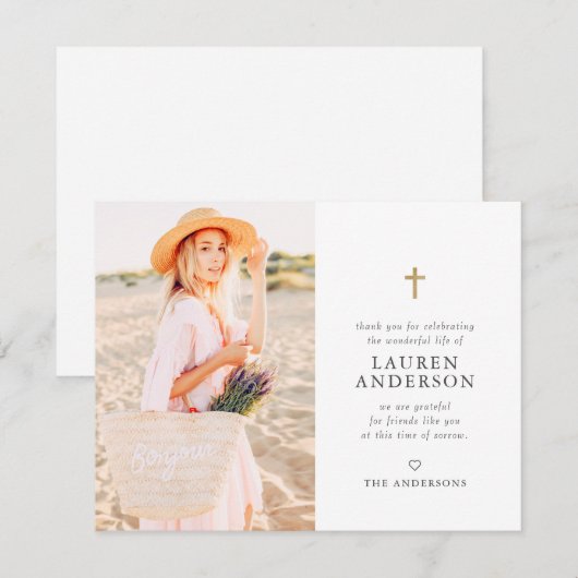 Gedenkfeier Modernes, einfaches Chic-Gold-Kreuz Dankeskarte (Vorne/Hinten)