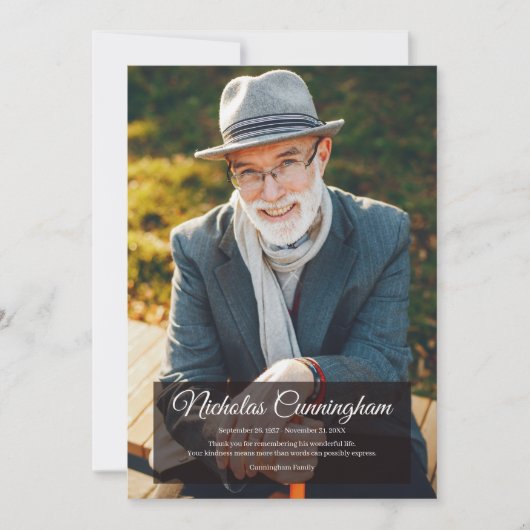 Gedenkfeier Modernes einfaches Foto Dankeskarte (Vorderseite)