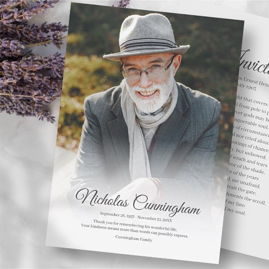 Gedenkfeier Modernes klassisches Gedicht mit einfa Dankeskarte