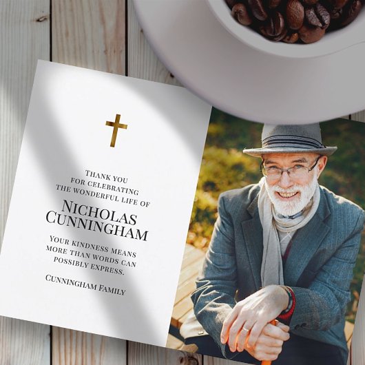 Gedenkfeier Modernes und einfaches Cross Foto Dankeskarte