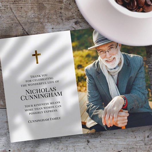 Gedenkfeier Modernes und einfaches Cross Foto Dankeskarte