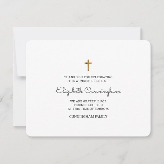 Gedenkfeier Modernes und einfaches Gold Cross Dankeskarte (Vorderseite)