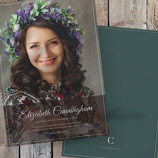 Gedenkfeier Monogramm Modernes klassisches Foto Dankeskarte