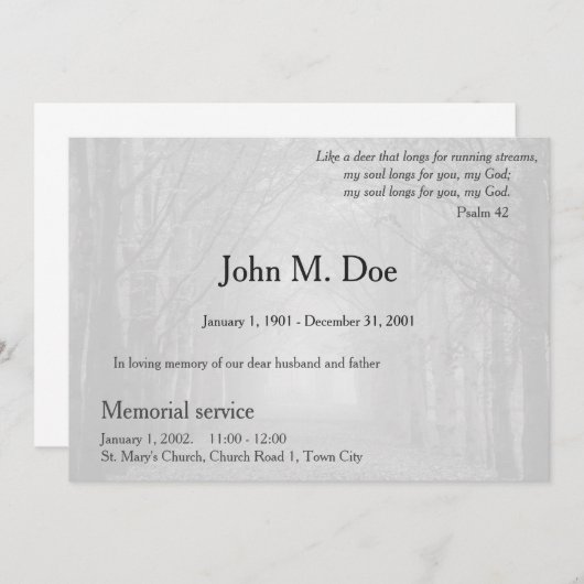 Gedenkfeier oder Beerdigung Einladung (Vorne/Hinten)