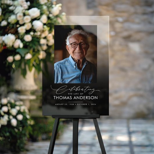 Gedenkfeier oder Beerdigung Foto Tribut Schwarz ve Acrylschild