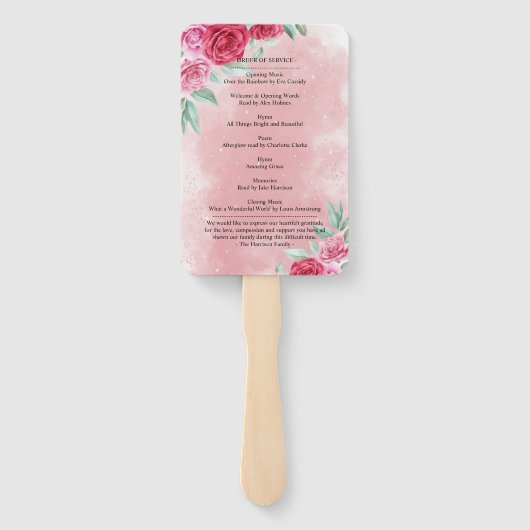 Gedenkfeier Rosy Floral Feier des Lebens Fächer (Rückseite)
