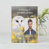 Gedenkfeier-Service-Foto Scheune Eule Vogel Einladung (Stehend Vorderseite)