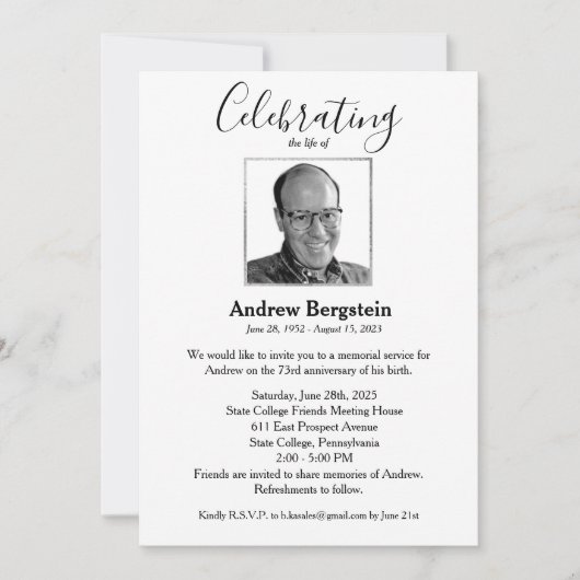 Gedenkfeier Silver Border Foto Einladung (Vorderseite)
