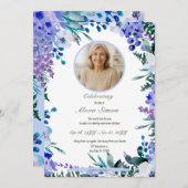 Gedenkfeier "Soft Blue Floral" Einladung (Vorne/Hinten)