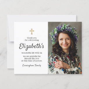 Gedenkfeier Verziertes Gold Cross Foto Dankeskarte