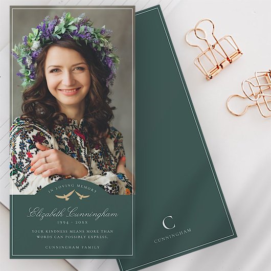 Gedenkfeier Vogelklassisches Monogramm-Foto Dankeskarte