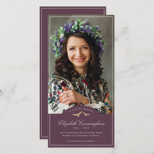 Gedenkfeier Vogelklassisches Monogramm-Foto Dankeskarte (Vorne/Hinten)