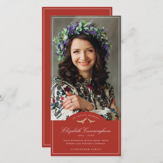 Gedenkfeier Vogelklassisches Monogramm-Foto Dankeskarte (Vorne/Hinten)