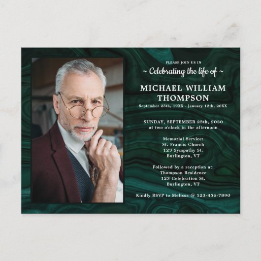 Gedenkfeier zum Foto des grünen Marmors Einladungspostkarte (Vorderseite)