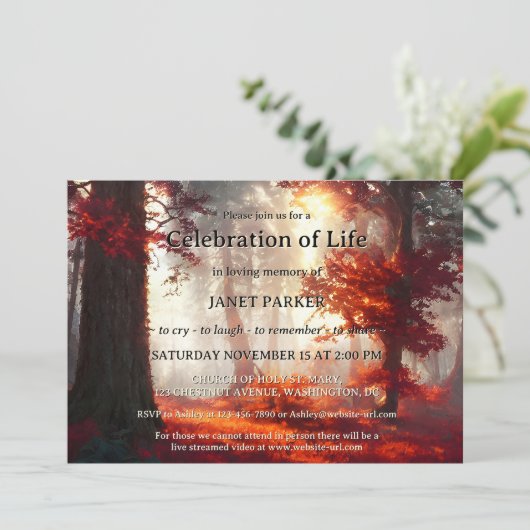 Gedenkfeier zum Foto des Lebens im Herbst Einladung (Stehend Vorderseite)