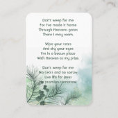 Gedenkfeier zum Foto des Lebensgefühls Visitenkarte (Rückseite)