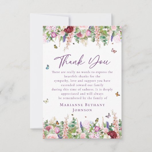 Gedenkfeier zum Leben: Blumenschmetterlinge Dankeskarte (Vorderseite)