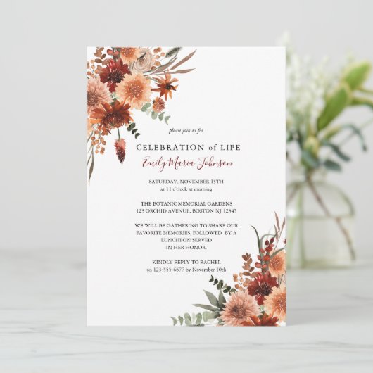 Gedenkfeier zum Leben Einladung Terrakotta (Stehend Vorderseite)