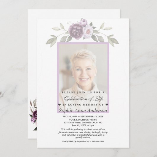 Gedenkfeier zum Leben verblassten Foto Einladung (Vorne/Hinten)