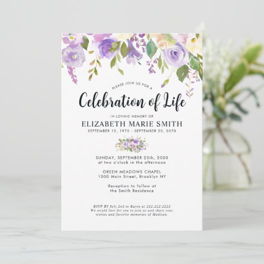 Gedenkfeier zum Lila Florentiner Beerdigung Einladung (Stehend Vorderseite)